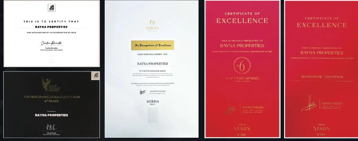 Rayna Properties certificates of excellence